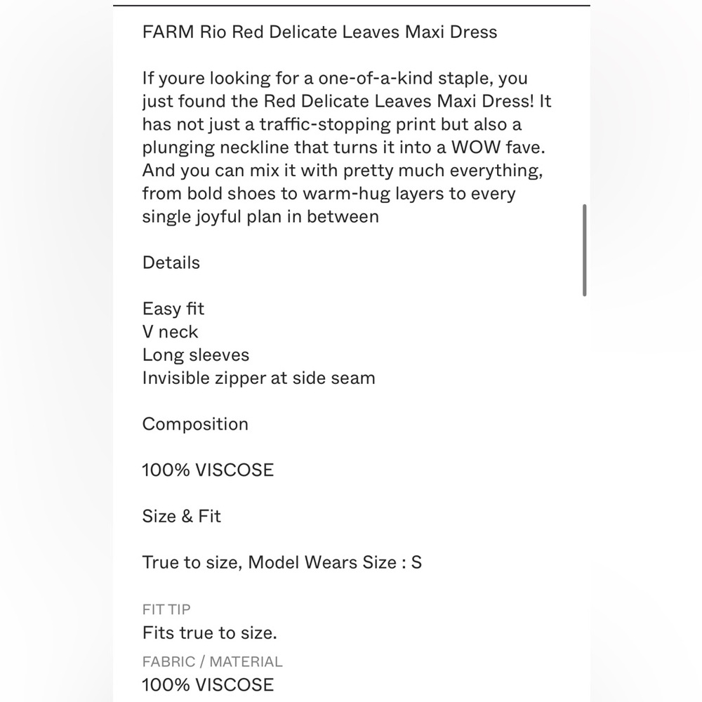 Farm Rio Red Delicate Leaves Maxi Dress Size Medium - Picture 10 of 12